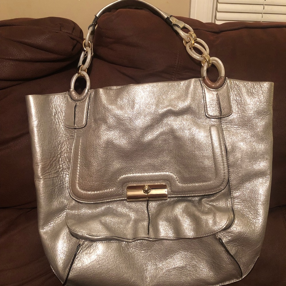 Coach Kristen Silver Satchel Leather Tote